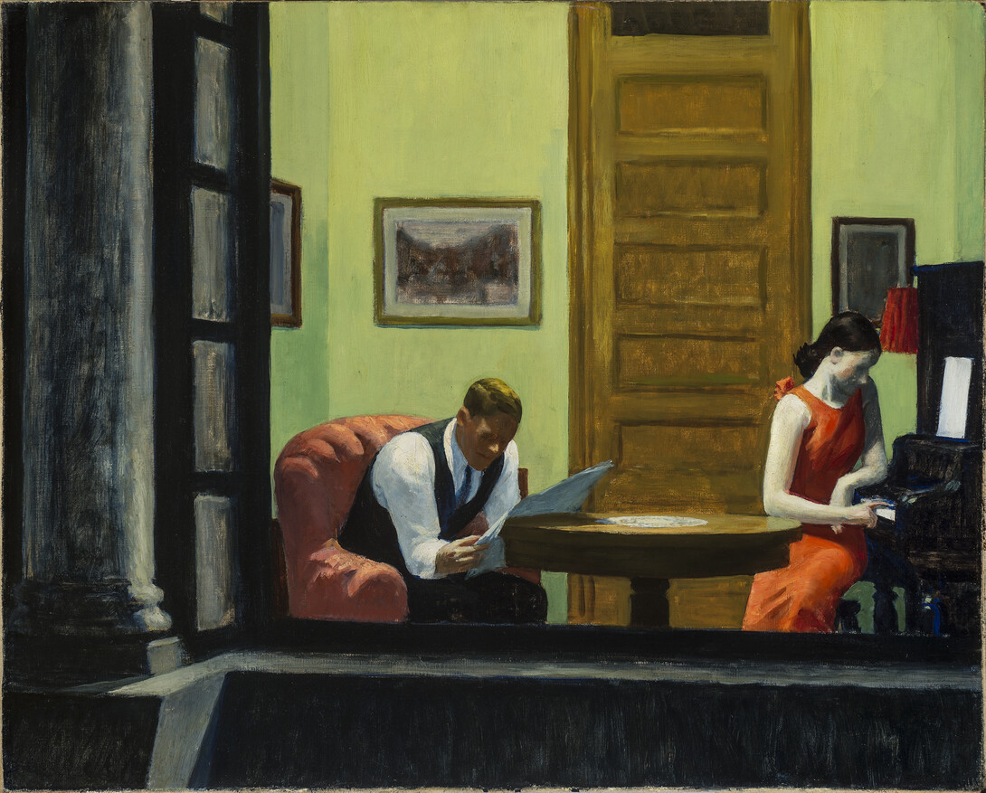 Edward Hopper, “Room in New York,” 1932. From the collection of Sheldon Museum of Art. David Lubin’s lecture on April 13 is titled “Edward Hopper and Classic American Cinema.” He will consider the cinematic qualities and themes of Hopper’s art.