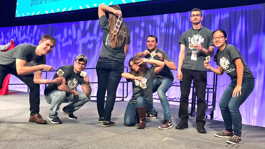 Members of Nebraska's iGEM team celebrate after winning top honors at an international competition in Boston.