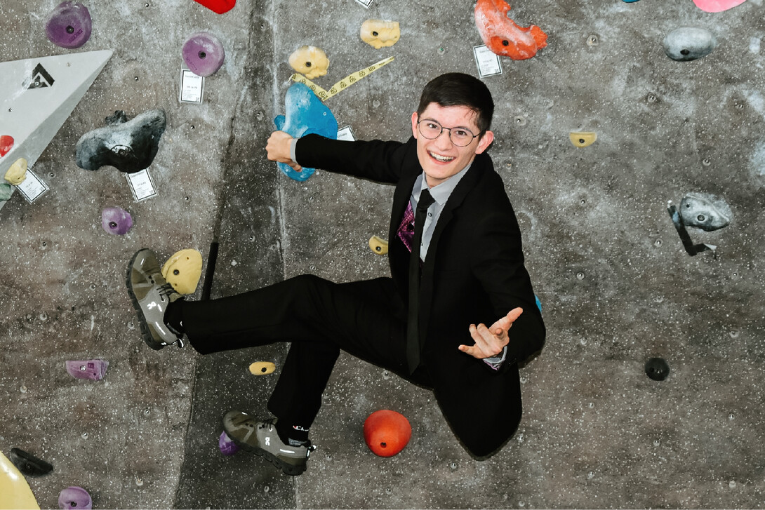 Outside of classes, Ketch Claymore, a member of the Standing Rock Sioux Tribe, is also vice president of the UNL Climbing Club.