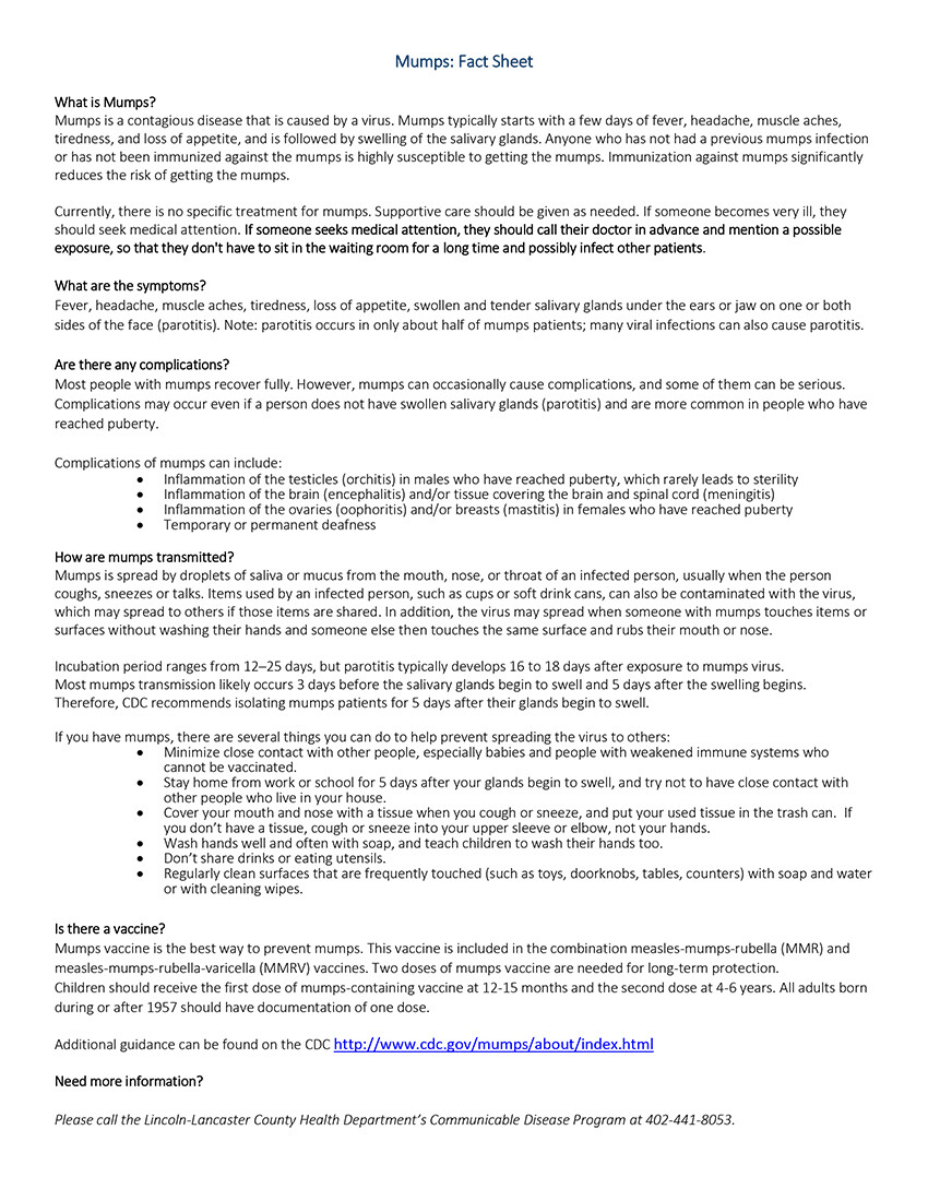 Mumps fact sheet. Click to enlarge.