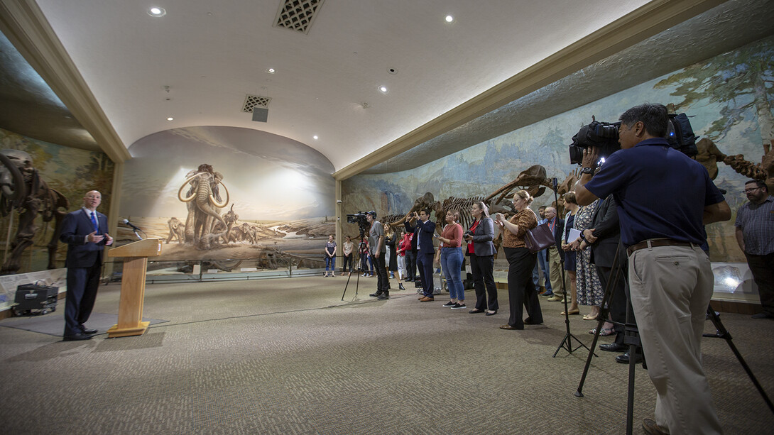 Governor Pete Ricketts discusses the importance of the NU State Museum prior to signing the proclamation in Morrill Hall on June 14.