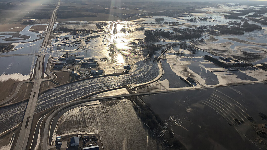 An aerial view of the flooding Nebraska communities faced in 2019.