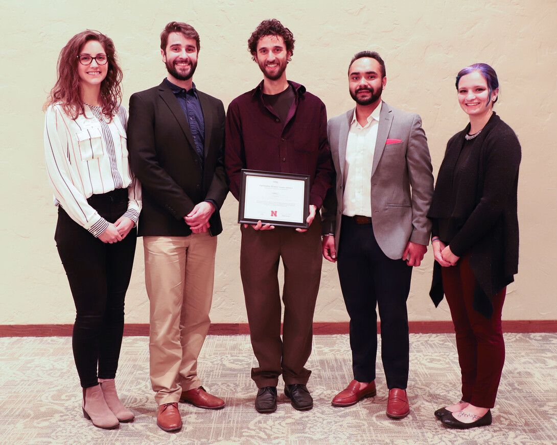 Mitchell (Ben) Samuelson (center) pictured with AHGSA 2017-2018 officers Morgan McPherson (left), Leonardo Bastos, Jaspinder Singh and Mary Happ.