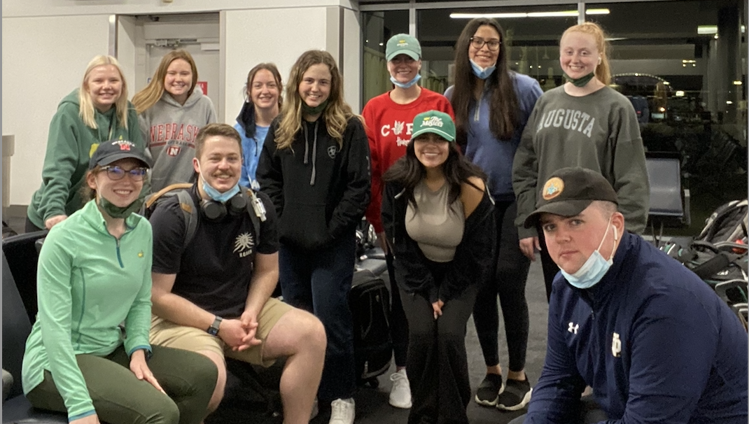 photo of masters tournament students at the airport