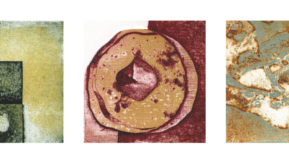 Allie Wheeler, “Records,” 2026. 10” x 12”. Intaglio Collagraph.