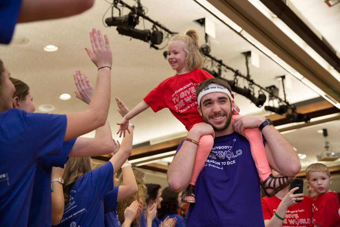 A young patient of Children's Hospital gets a dancing boost at the 2017 Huskerthon dance marathon, which raised $174,000 for the hospital. The 2018 event is slated for Feb. 17.