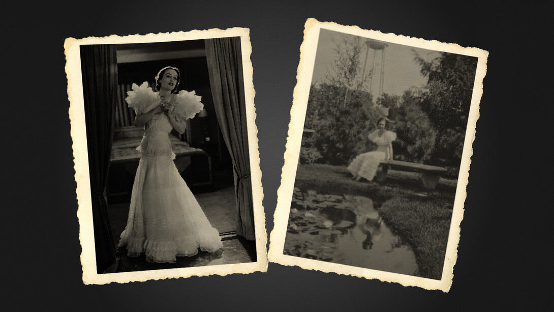 Joan Crawford (left) played the main character in "Letty Lynton," in 1932. Her dress was one of the most copied fashions in the 1930s, and is similar the dress in this 1930s photo from History Nebraska.