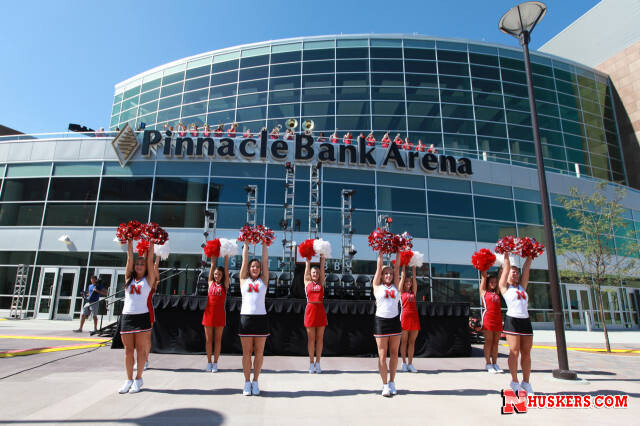 Husker cheerleaders help celebrate the opening of Pinnacle Bank Arena in 2013.