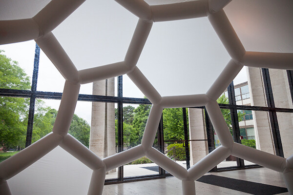 View from inside "Pneumad," looking west from Sheldon's Great Hall.