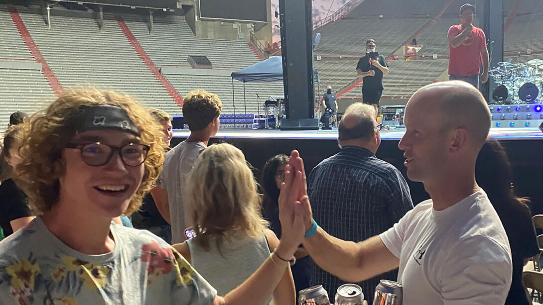 Carson Emeigh (left) at the Garth Brooks sound check.